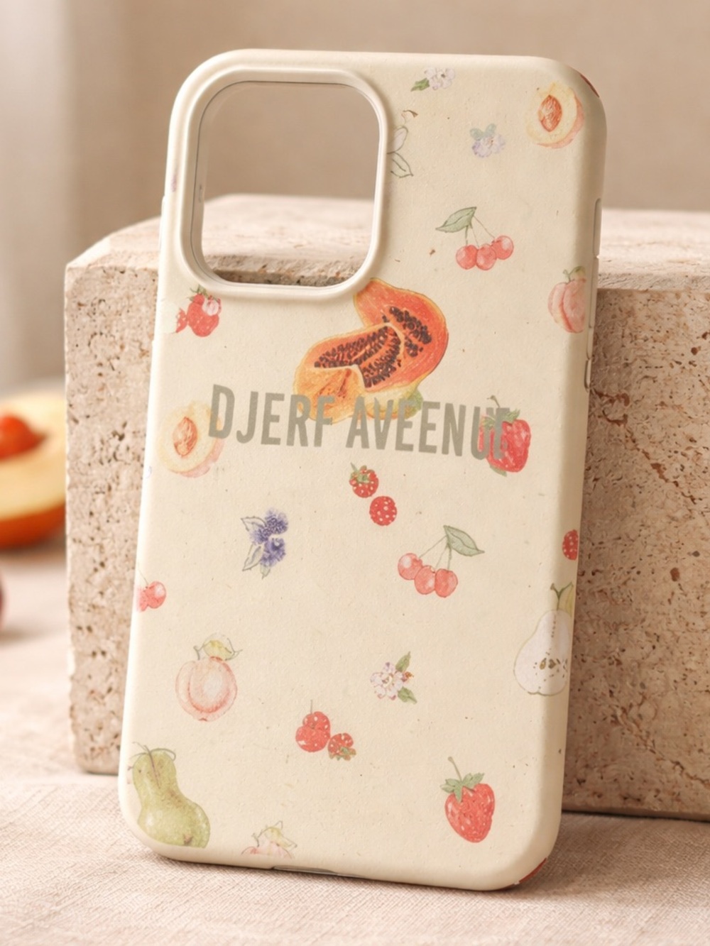 NWOT DJERF AVENUE Fruit themed fits iPhone 12 Beige *Hailey Biebers fav case!